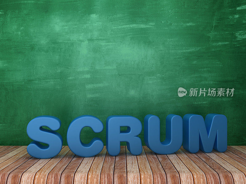 在黑板背景上的3D单词SCRUM - 3D渲染